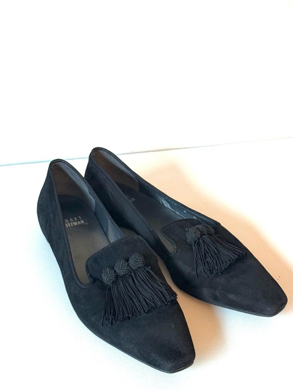 Stuart Weitzman Tasstrio Suede Black Square Tassel Loafer Slip On Whimsical - Picture 2 of 15